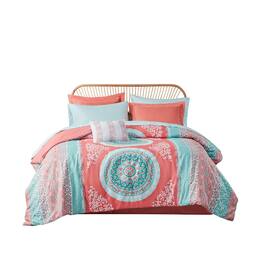 Gracie Mills - Yvonne 8-Piece Boho Medallion Comforter Set with Sheets - Coral