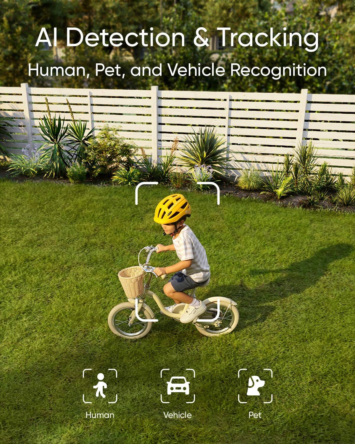 AI Detection & Tracking  
Human, Pet, and Vehicle Recognition  

Human  
Vehicle  
Pet