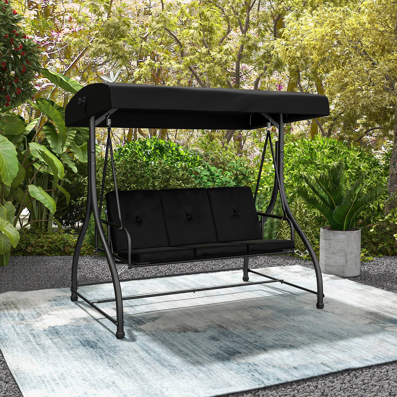 Alt View 2. Costway - Costway 3-Seat Outdoor Converting Patio Swing Glider Adjustable Canopy Porch Swing - Black.