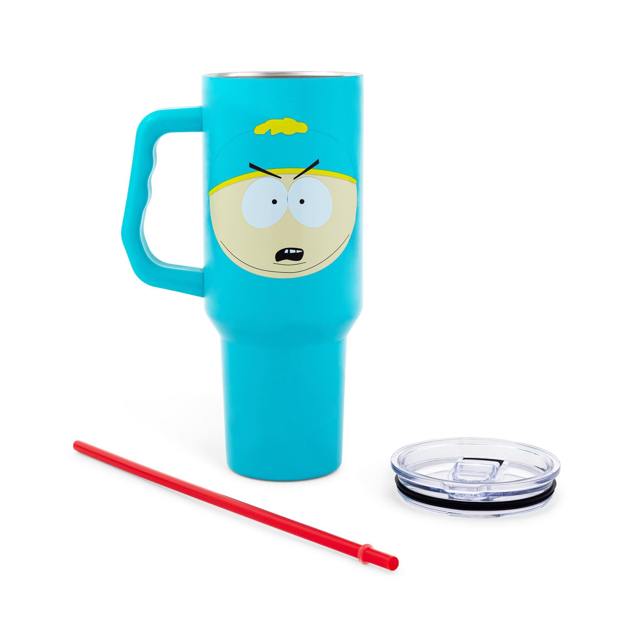 Alt View 1. Silver Buffalo - South Park Cartman Face Stainless Steel Tumbler With Handle | Holds 40 Ounces - Blue.