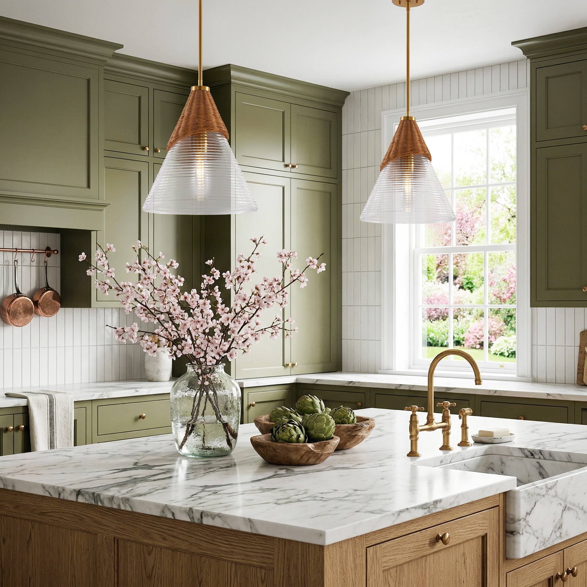 Angle. Parrot Uncle - 1-Light Natural Modern Brass Hand-Woven Rattan Hanging Lamp Pendant Light - Brass.