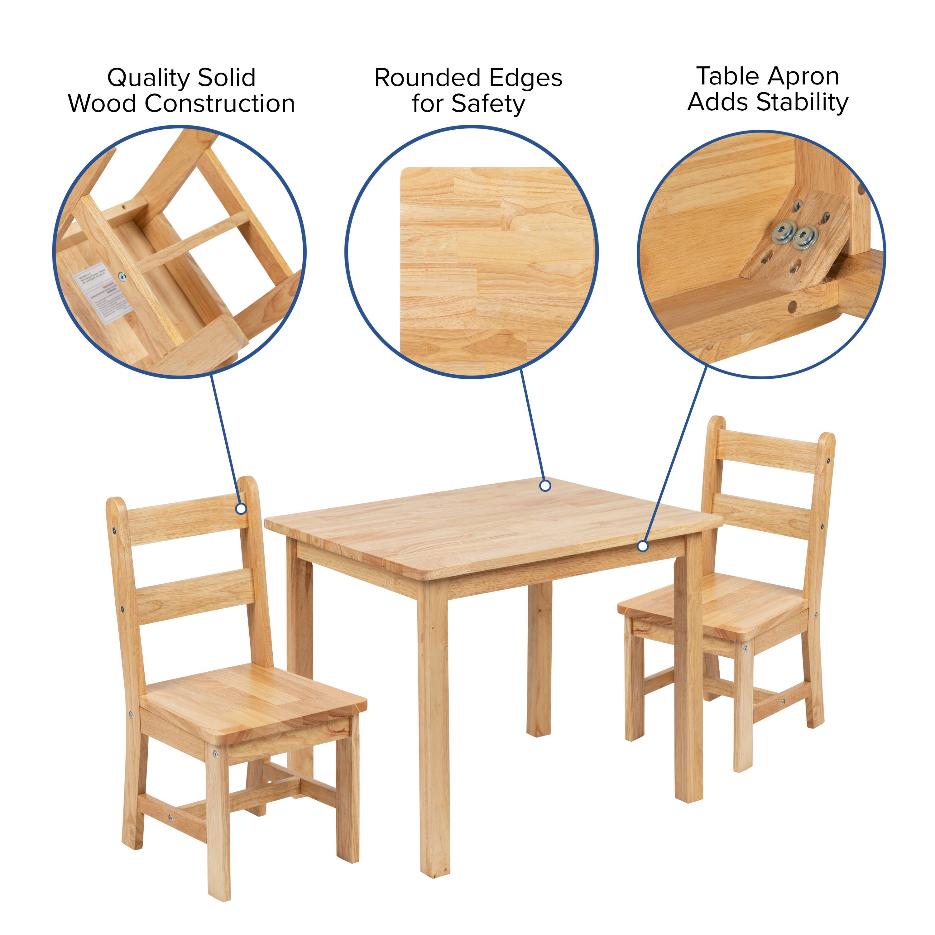 Quality Solid Wood Construction  
Rounded Edges for Safety  
Table Apron Adds Stability