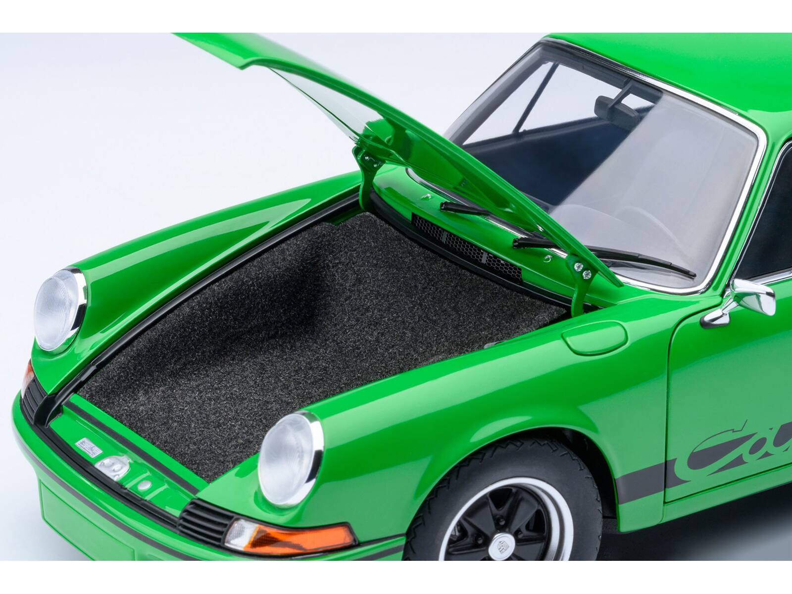Alt View 2. Autoart - Porsche 911 Carrera 2.7 RS Viper Green with Black Stripes and Wheels 1/18 Model Car by Autoart.
