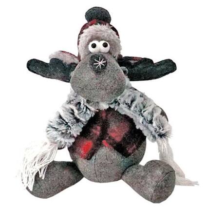 Front. BreeBe - Sitting Plush Red/Gray Moose - 7-1/2 In H - Multicolor.