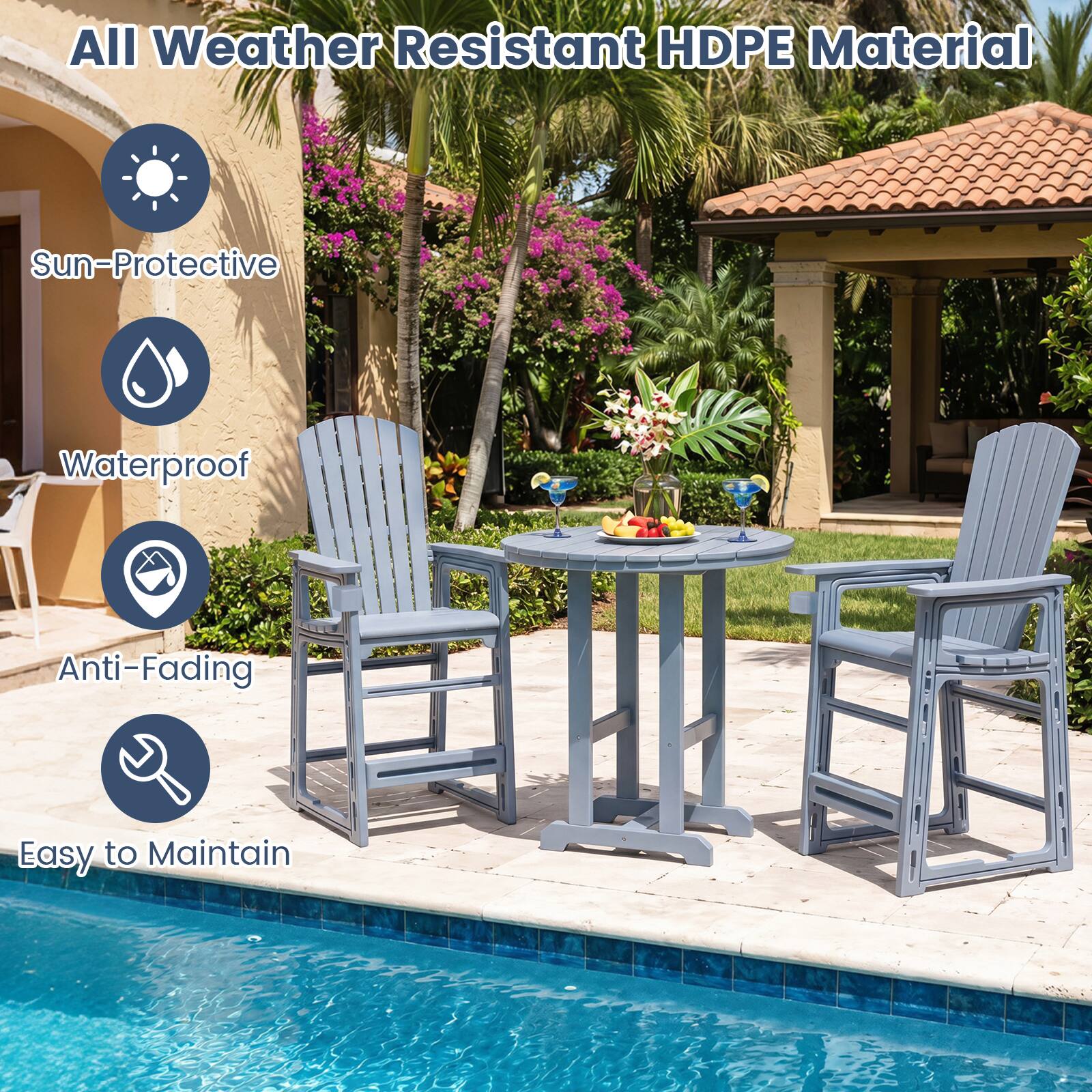 All Weather Resistant HDPE Material  
Sun-Protective  
Waterproof  
Anti-Fading  
Easy to Maintain