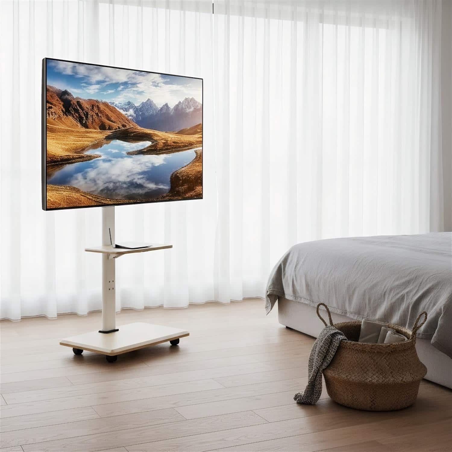 Pefilos - Rolling TV on Wheels Mobile Cart for 32-75 Inch TVs, Height Adjustable Tilt Mount Portable AV with Storage Shelves - Brown