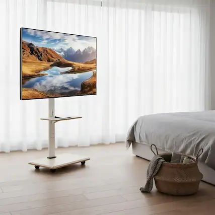 Front. Pefilos - Rolling TV on Wheels Mobile Cart for 32-75 Inch TVs, Height Adjustable Tilt Mount Portable AV with Storage Shelves - Brown.