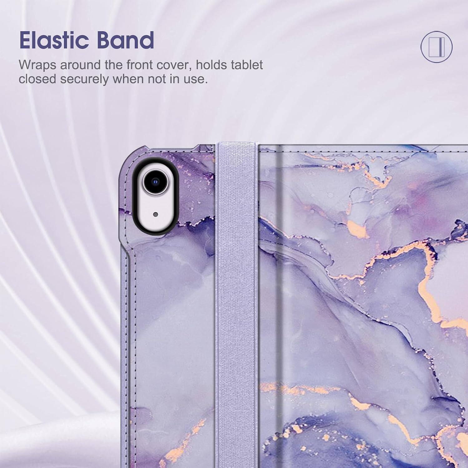 Elastic Band Wraps around the front cover, holds tablet closed securely when not in use.