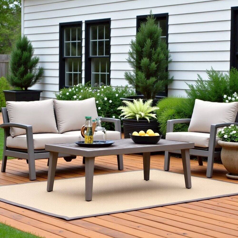 Alt View 5. Outdoor Escape - Brown Metal Outdoor Coffee Table, Rectangular Patio Coffee Table - Brown.