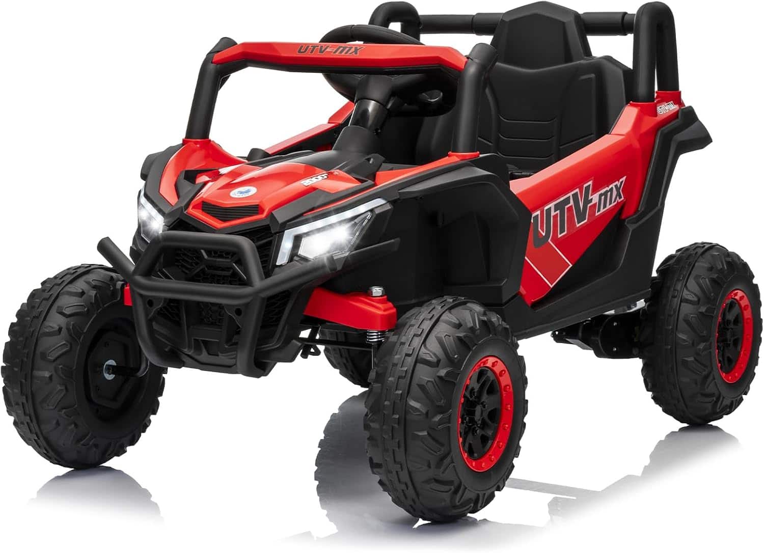Jojoka - 12V Kids Ride On UTV Truck with Remote, 4WD/2WD, Four Motors, EVA Tires, LED Lights, Music, Belt - Red