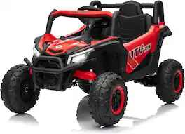 Homhougo - 12V Heavy Duty Kids UTV, 5 MPH, 133 lbs Capacity, Iron Frame with Rubber Tires - Red