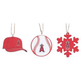 The Memory Company - Los Angeles Angels Three-Pack Cap, Baseball & Snowflake Ornament Set - Red