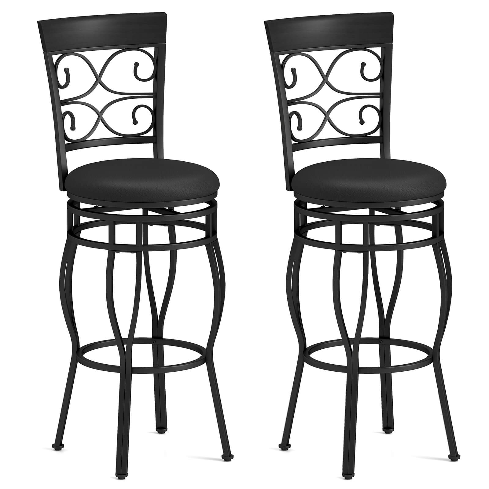 Front. Costway - Costway Set of 2 Vintage Swivel Bar Stools 30" Bistro Upholstered Dining Chairs - Black.