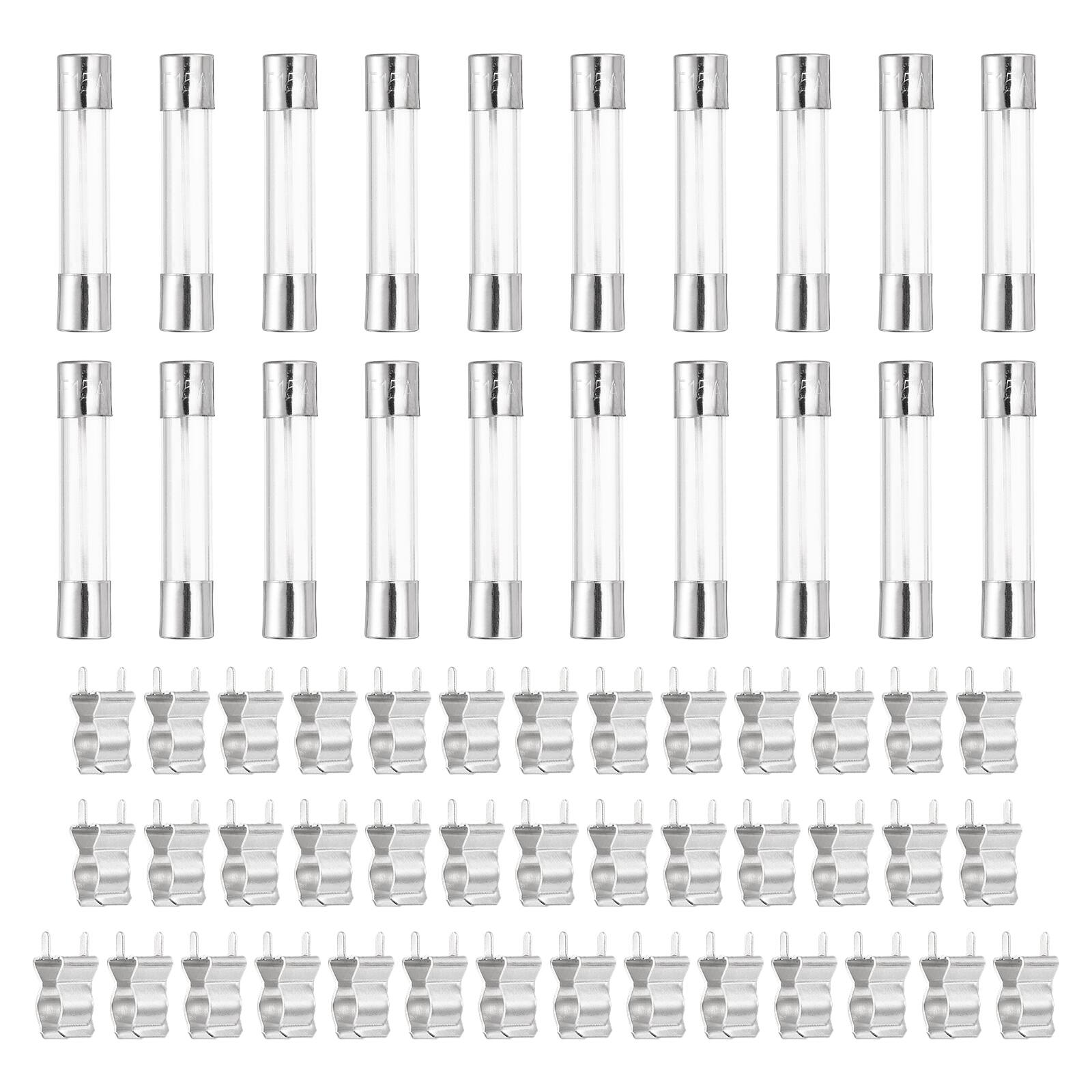 Front. Unique Bargains - Glass Tube Fuses, 6x30mm 15A 250V Quick Fast Blow Glass Cartridge Tube Fuse with 50pcs Safety Clip 25pcs.