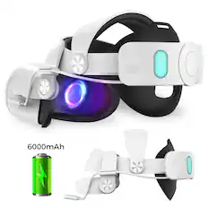 Front. Alpha Digital - Meta Quest 2 Head Strap w/ 6000mAh Battery- 4Hr extra- Comfort /Adjust - White.