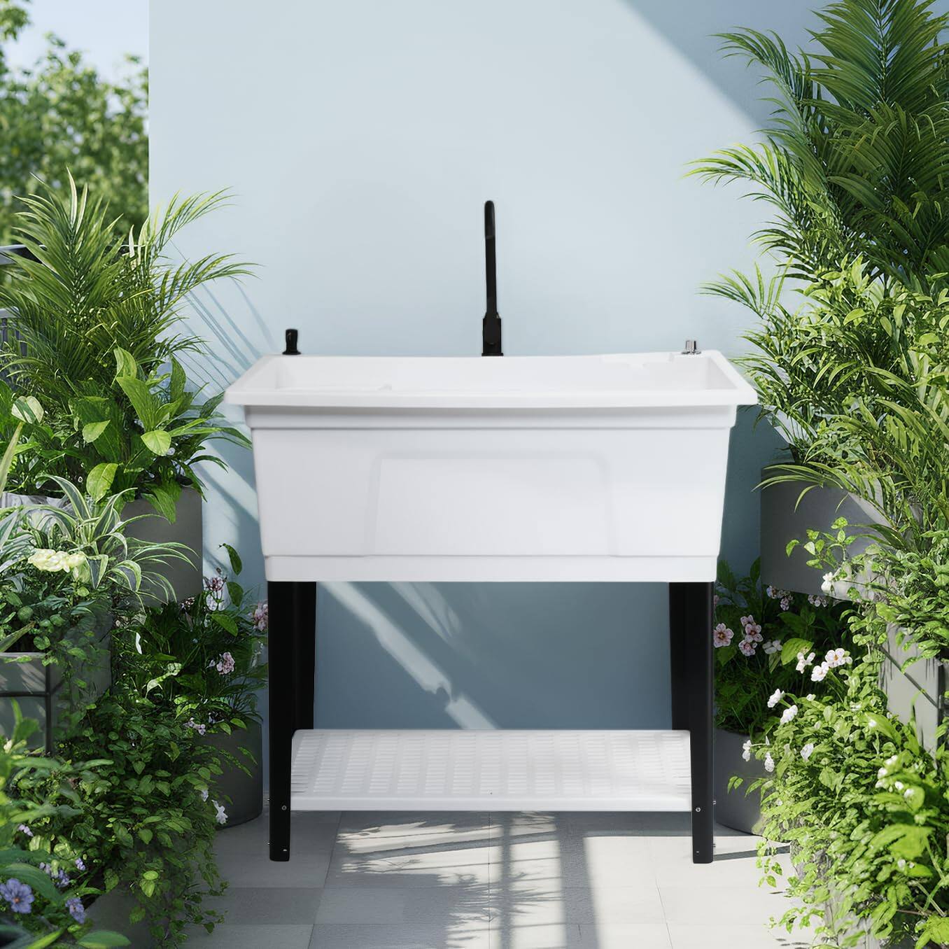 Alt View 5. Winado - 37-Gallon Freestanding Utility Sink 36" Heightened Basin with Faucet for Home, Laundry, Garage, Outdoor Garden, Pet Wash - White.