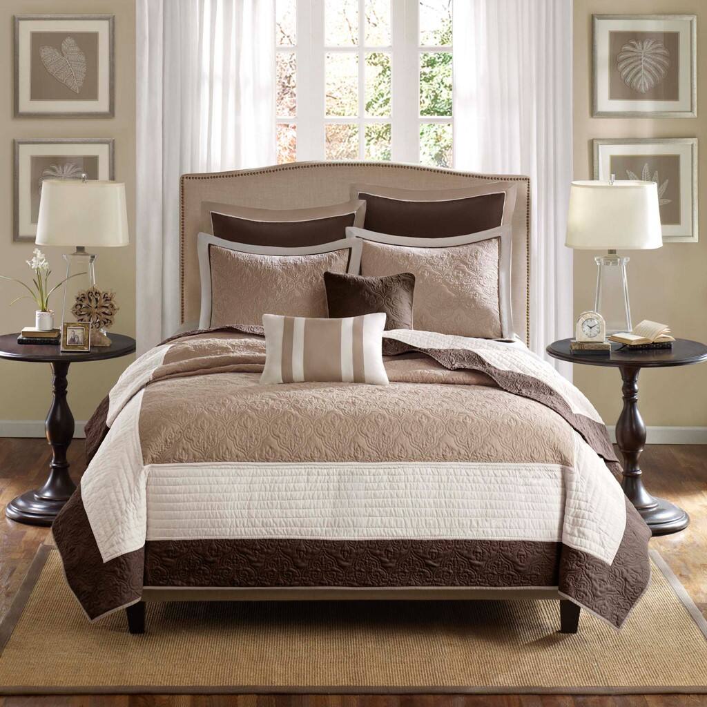 Alt View 3. Gracie Mills - Gracie Mills Colby 7-Piece Quilt Set with Euro Shams and Cozy Throw Pillows - Beige.