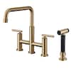 Front. Boyel Living - Double Handle 360 Degrees Rotation Bridge Kitchen Faucet with Pull-Out Side Sprayer, Ceramic Cartridge - Brushed Gold.
