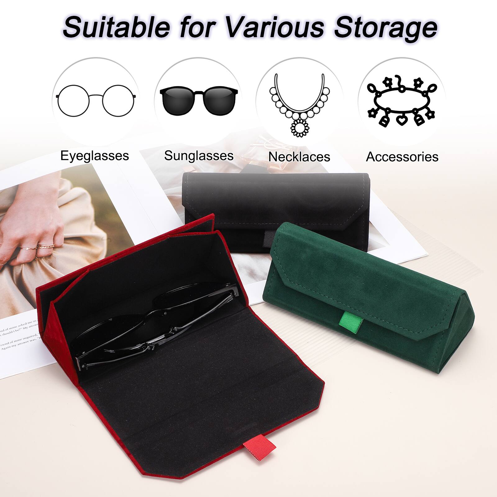 Suitable for Various Storage  
- Eyeglasses  
- Sunglasses  
- Necklaces  
- Accessories