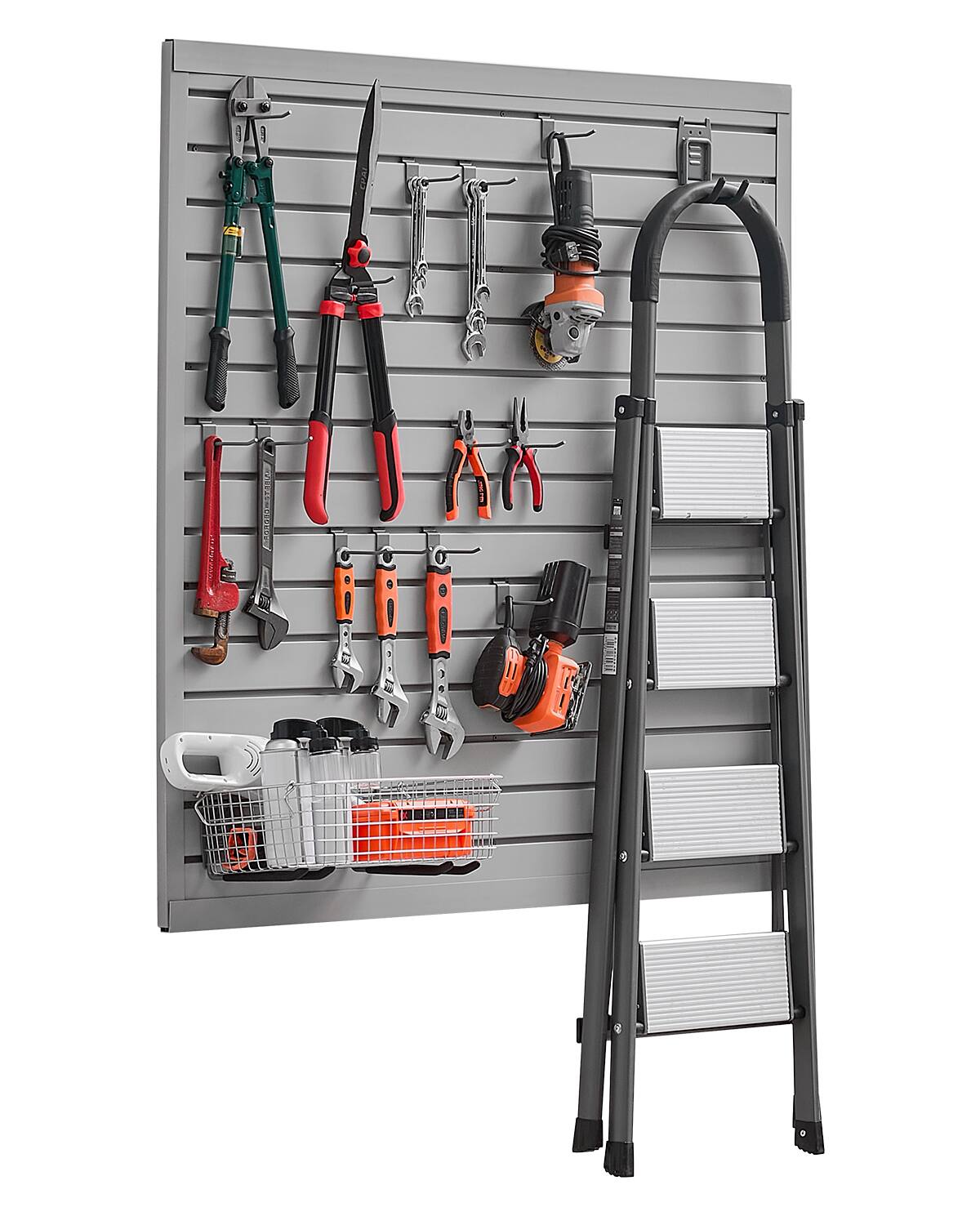 Front. VEVOR - Slat Wall Paneling, 4 x 4 ft, PVC Garage Slatwall with Modular Design, Grey Slat Wall Easy-to-Install - Grey.