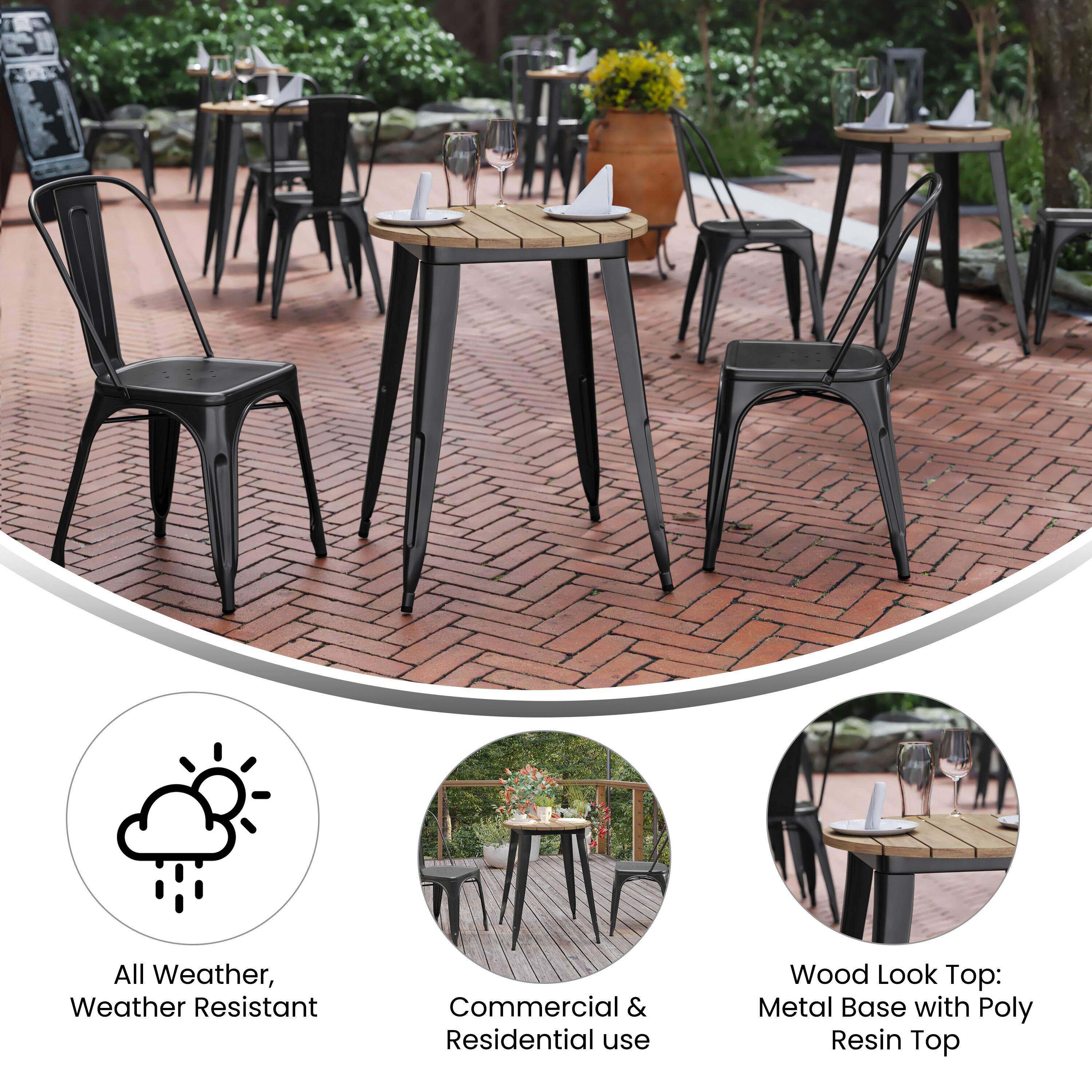 All Weather, Weather Resistant  
Commercial & Residential use  
Wood Look Top: Metal Base with Poly Resin Top