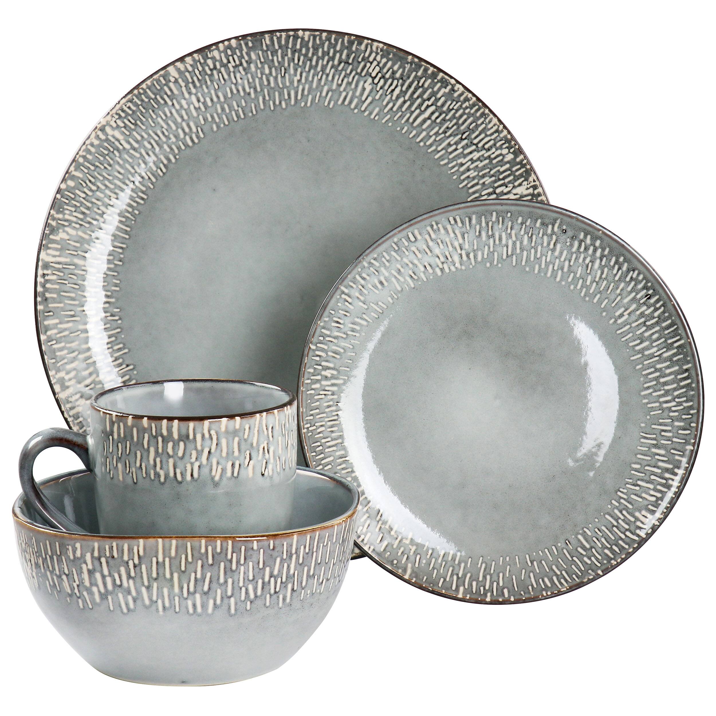 Alt View 1. Meritage - Meritage 16 Piece Reactive Glaze Stoneware Dinnerware Set in Grey - Gray.