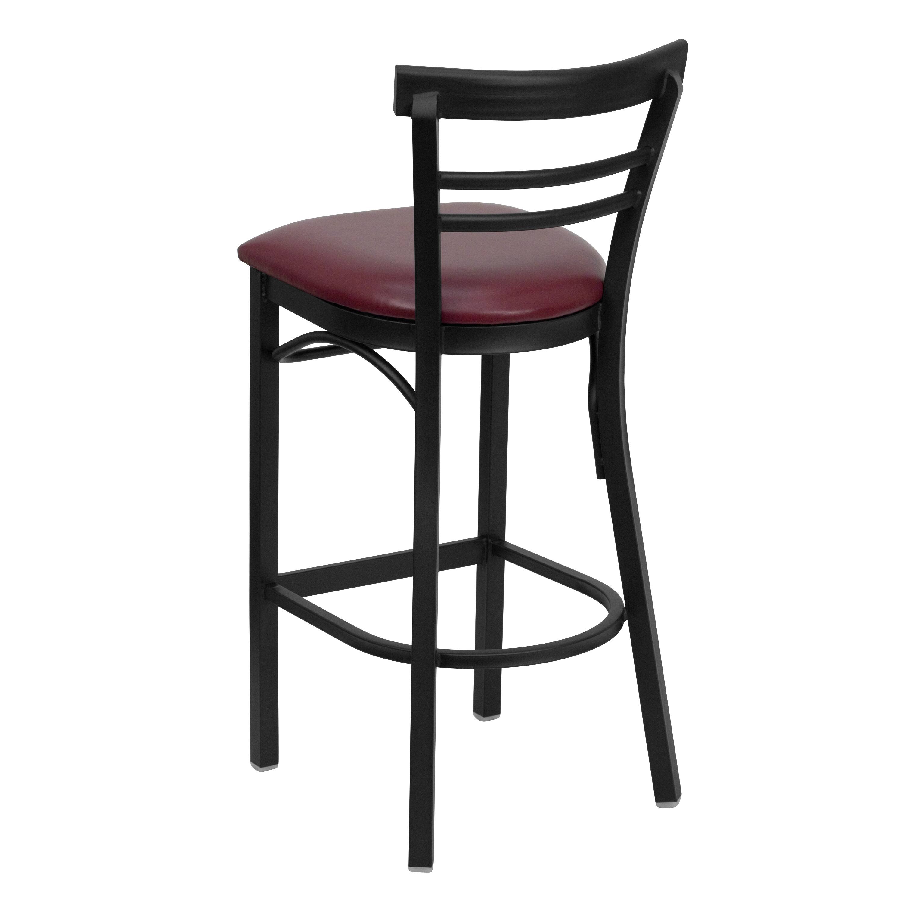 Alt View 3. Emma + Oliver - Two-Slat Ladder Back Metal Restaurant Dining Barstool - Burgundy Vinyl Seat/Black Metal Frame.