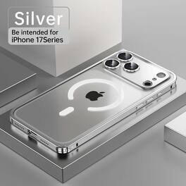 Dteck - Mag Safe Metal Frame Case for Apple iPhone 17 Pro Max,Slim Clear Back Shockproof Aluminum Bumper Cover with Lens Flim - Silver