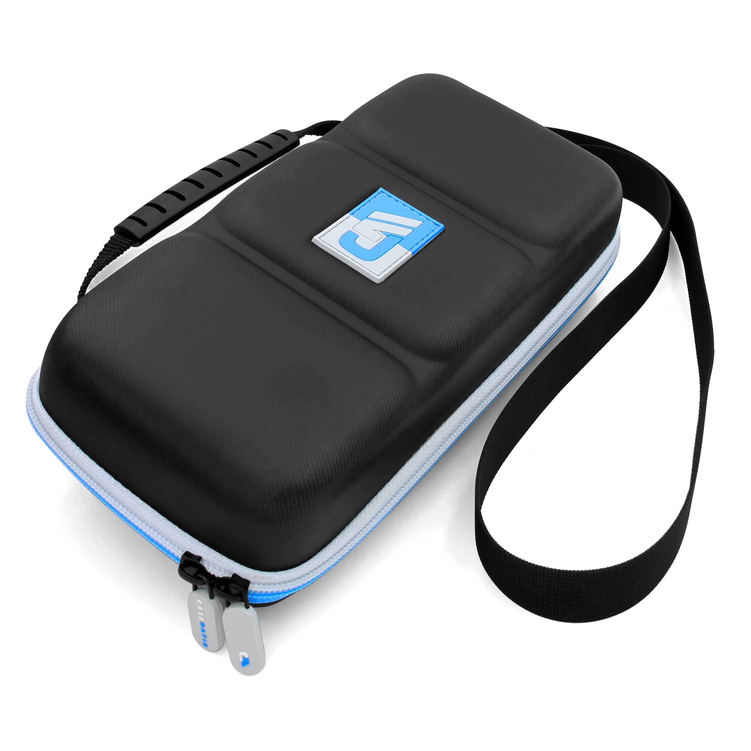 Front. CASEMATIX - Travel Case Compatible with Nintendo Switch OLED Model with 12 Game Slots, Screen Protection and Carry Handle - Black With Blue Accents.