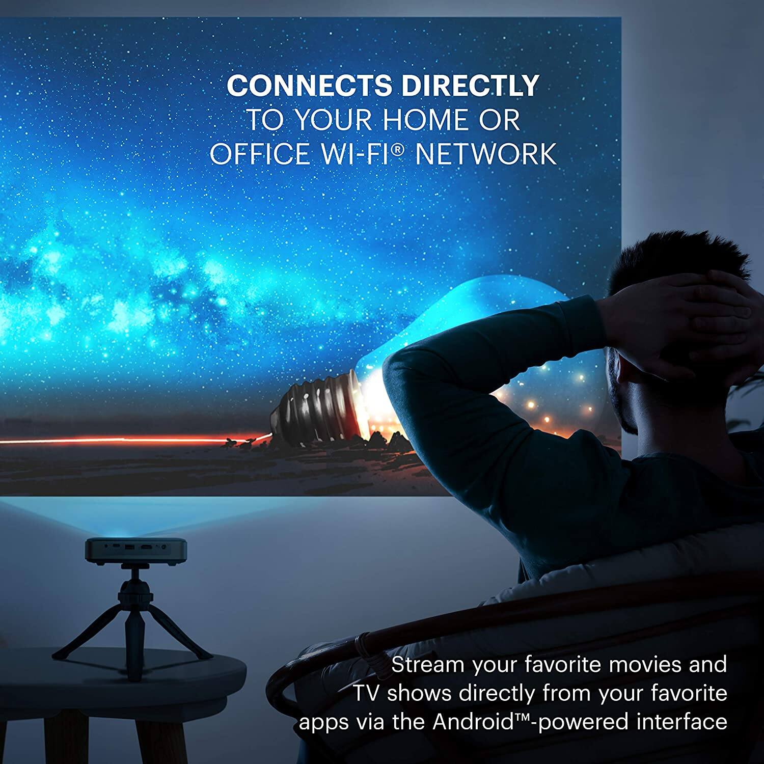 Connects directly to your home or office Wi-Fi network. Stream your favorite movies and TV shows directly from your favorite apps via the Android-powered interface.