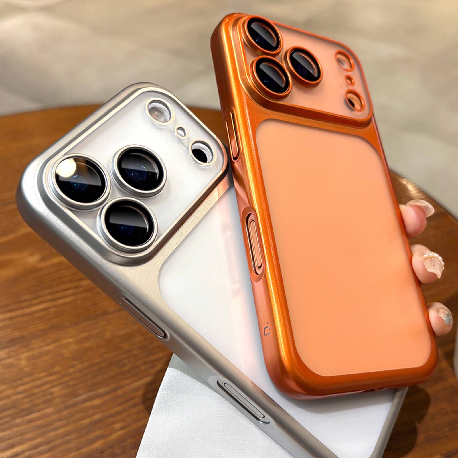 Alt View 1. Dteck - Plating Matte Case For Apple iPhone 18 Pro with Camera Lens Screen Protector, Shockproof Frosted Translucent Cover - Orange.