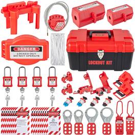VEVOR - 42 PCS Lockout Tagout Kits, Electrical Safety Loto Kit Includes Padlocks, 5 Kinds of Lockouts, Hasps, Tags & Ties - Red