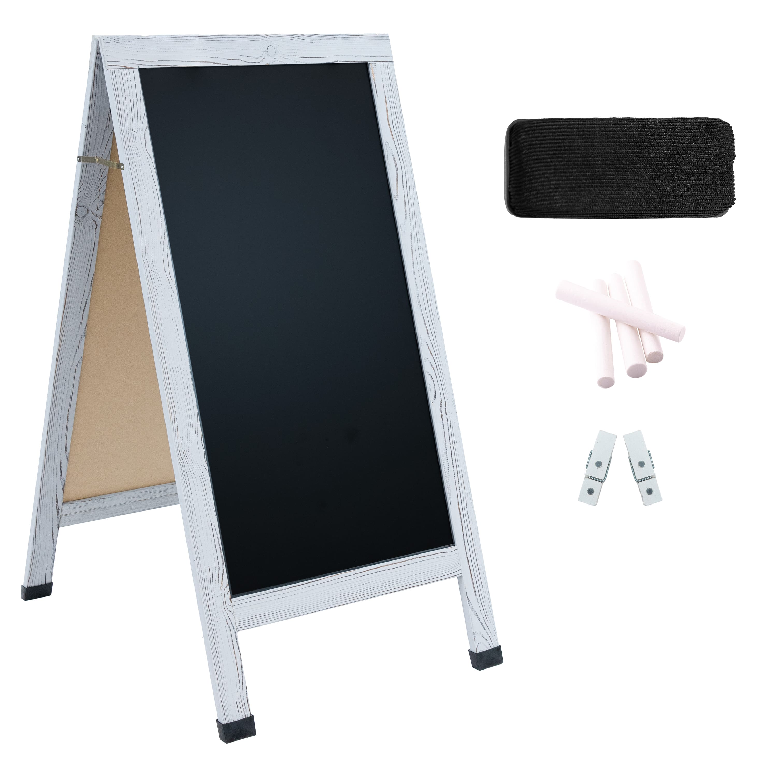 Sunnydaze - 57" x 27" Chalkboard with Chalk and Eraser - Whitewash