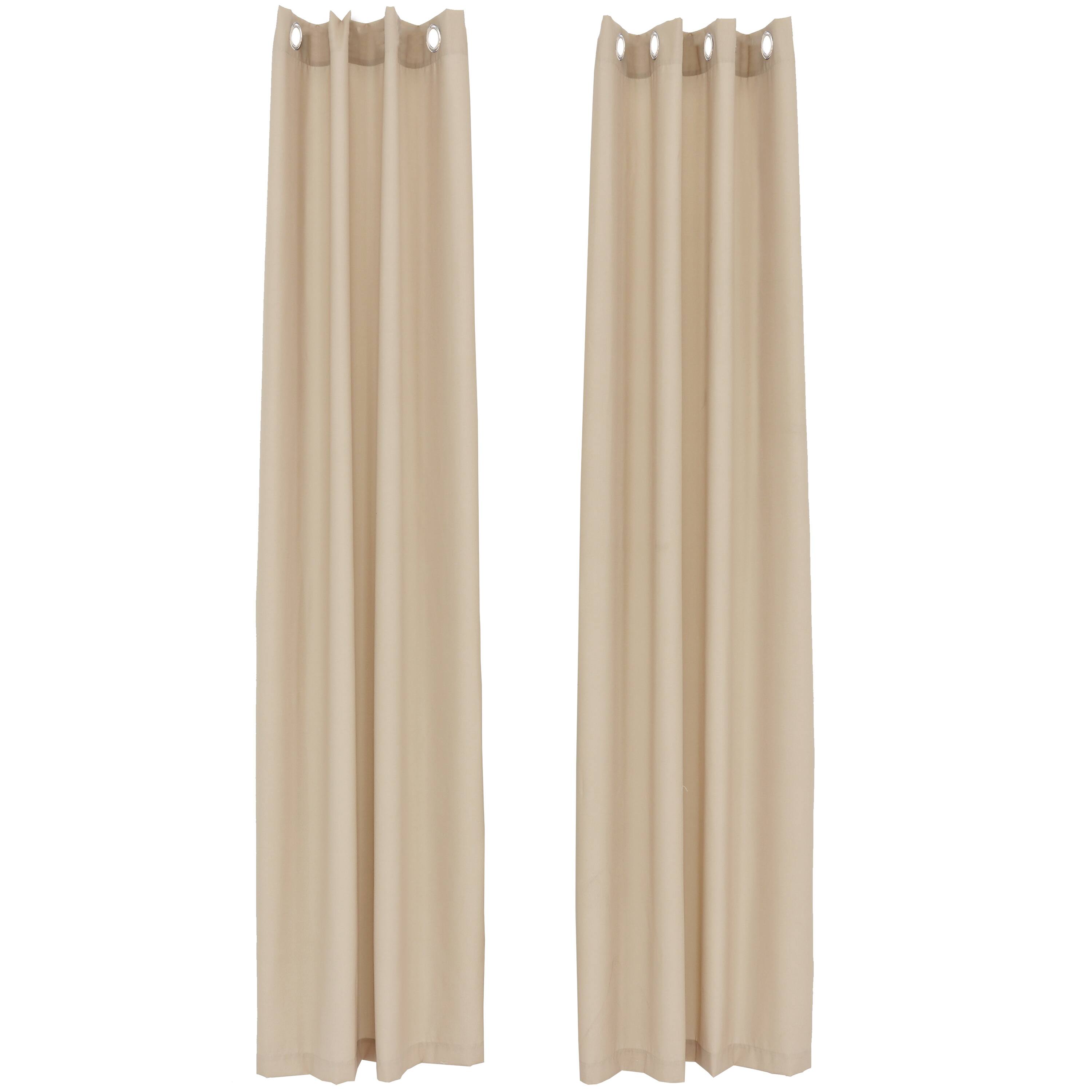 Front. Sunnydaze - Modern Outdoor Curtain Panel - 52 in x 96 in - Set of 2 - Beige.