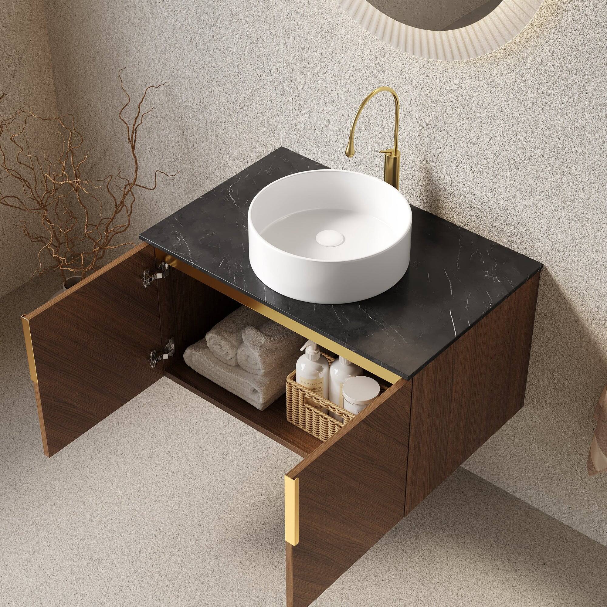 Alt View 2. Boyel Living - 30 Bathroom Vanity with Sink Plywood Cabinet Black Sintered Stone Countertop White Round Ceramic Basin - Black,Espresso,White.