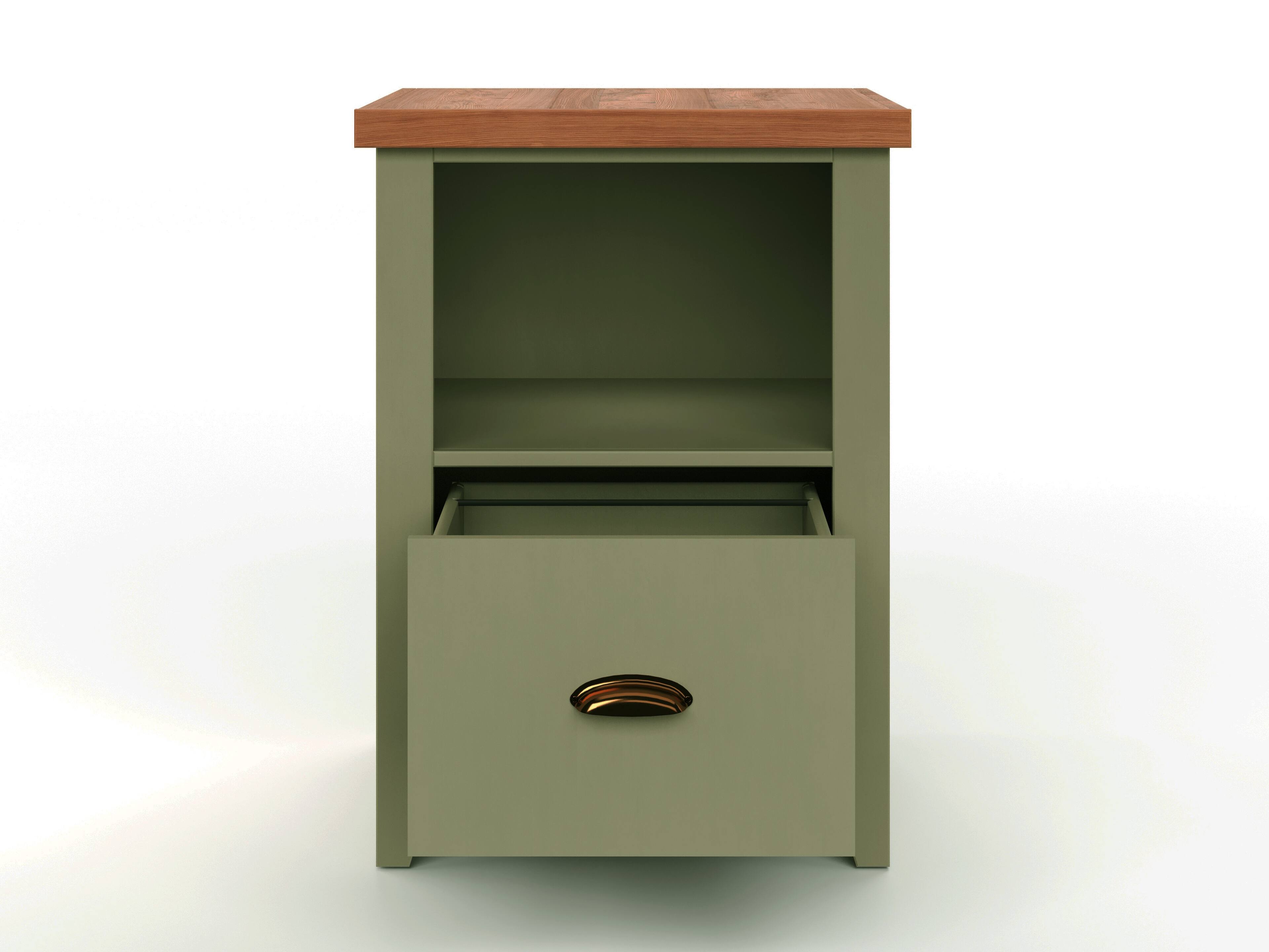Alt View 1. TinyHomie - 22 inch One Drawer File No Assembly Required Sage Green and Fruitwood Finish.