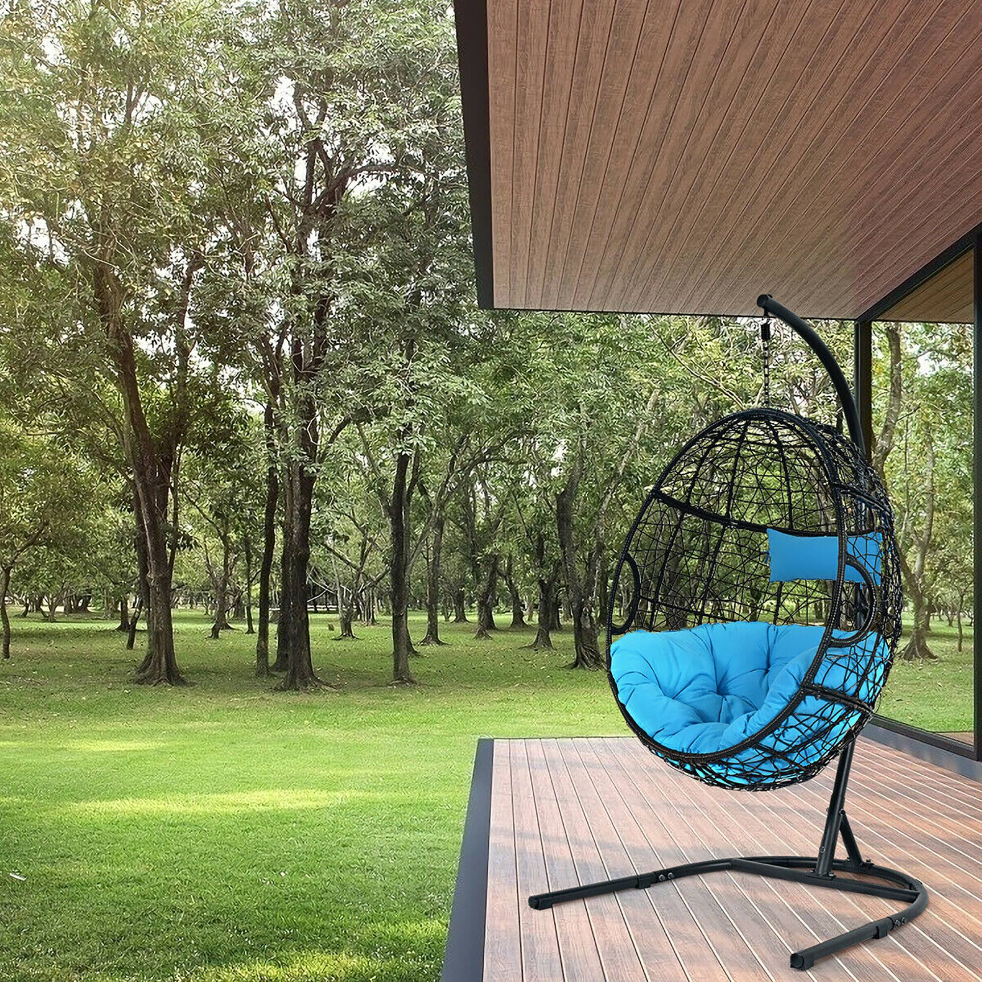 Alt View 4. Costway - Costway Hammock Chair with Stand Hanging Cushioned Swing Egg Chair for Indoor - Blue.