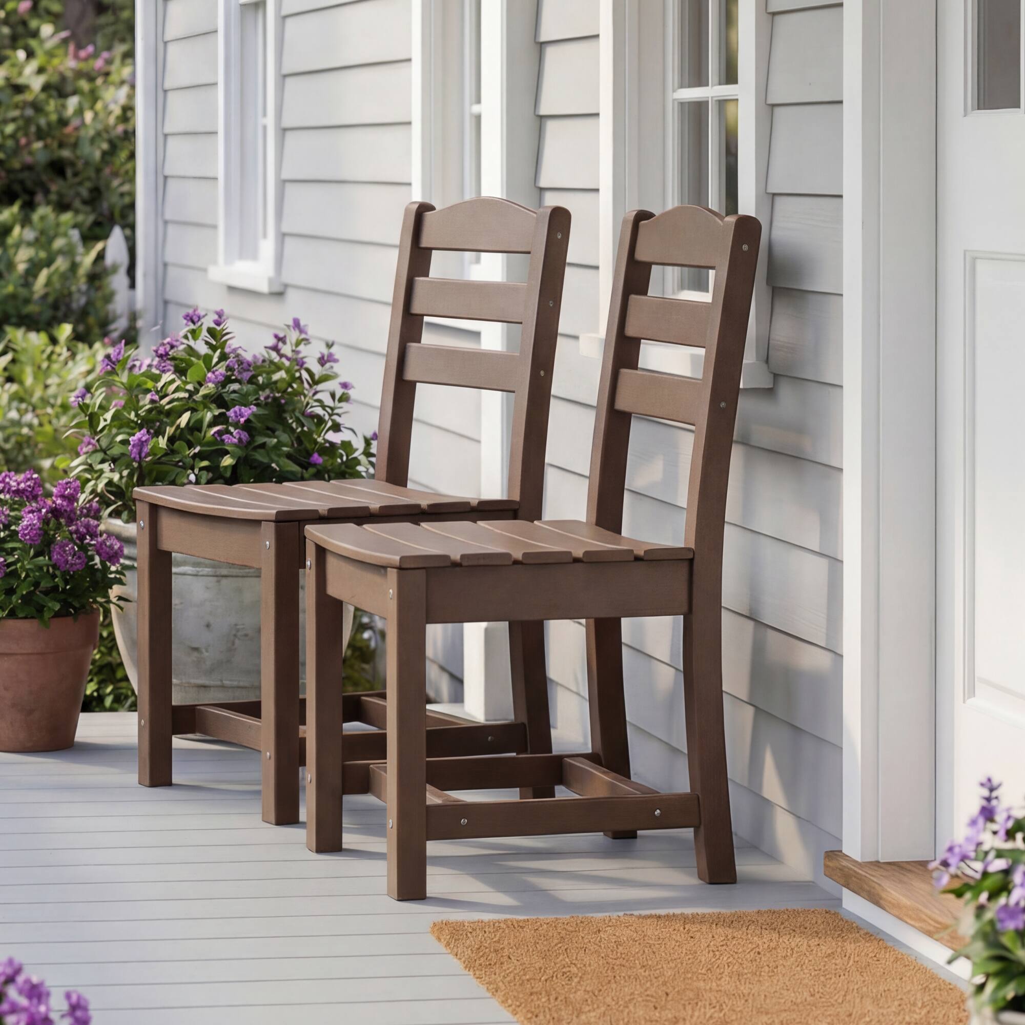 Left. Famapy - Pairs of HDPE Outdoor Armless Dining Chair - 4 Colors Weatherproof Patio Chair for Garden, Poolside 330LBS Capacity - Dark Brown.