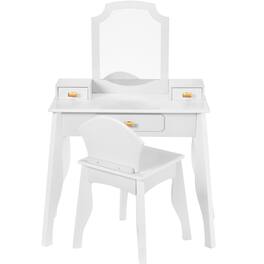 Best Choice Products - Kids Wooden Pretend Play Vanity and Chair Set w/ Mirror - White