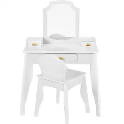 Front. Best Choice Products - Kids Wooden Pretend Play Vanity and Chair Set w/ Mirror - White.