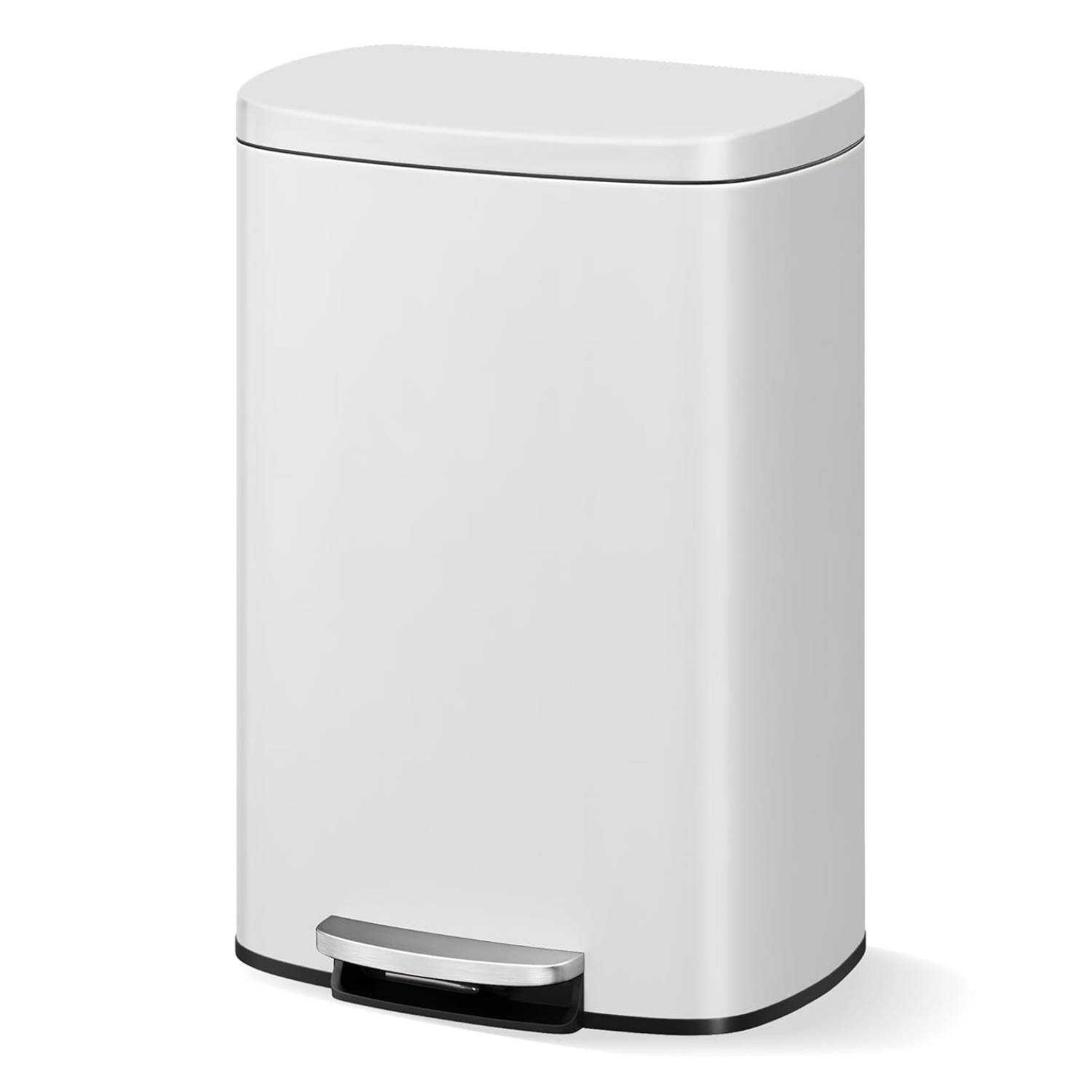 Front. Acekool - 13 Gallon Step-on Stainless Steel Kitchen Trash Can, Rustproof Garbage Can with Lid, White - White.