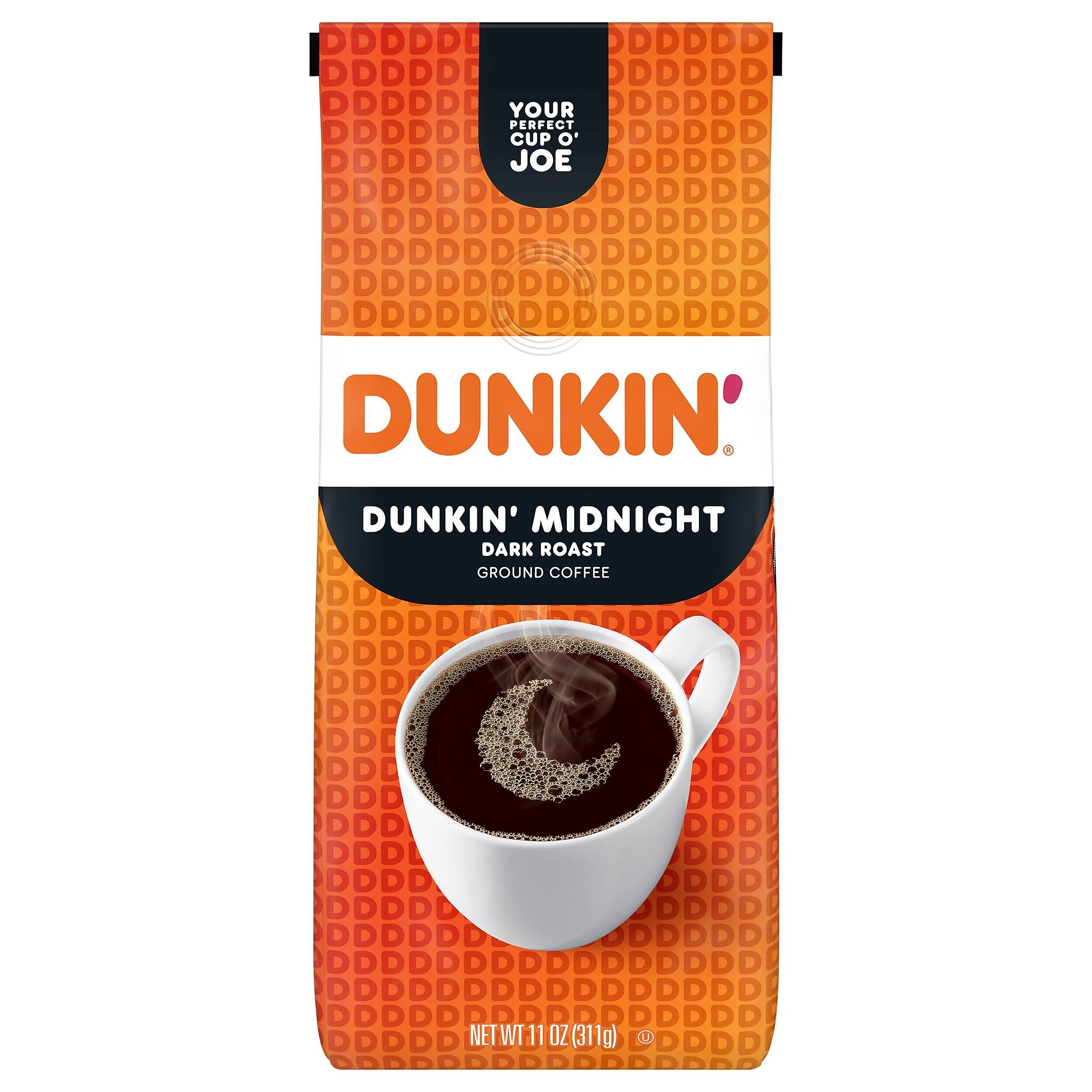 Your Perfect Cup O' Joe  
Dunkin' Midnight Dark Roast Ground Coffee  
Net Wt 11 OZ (311g)