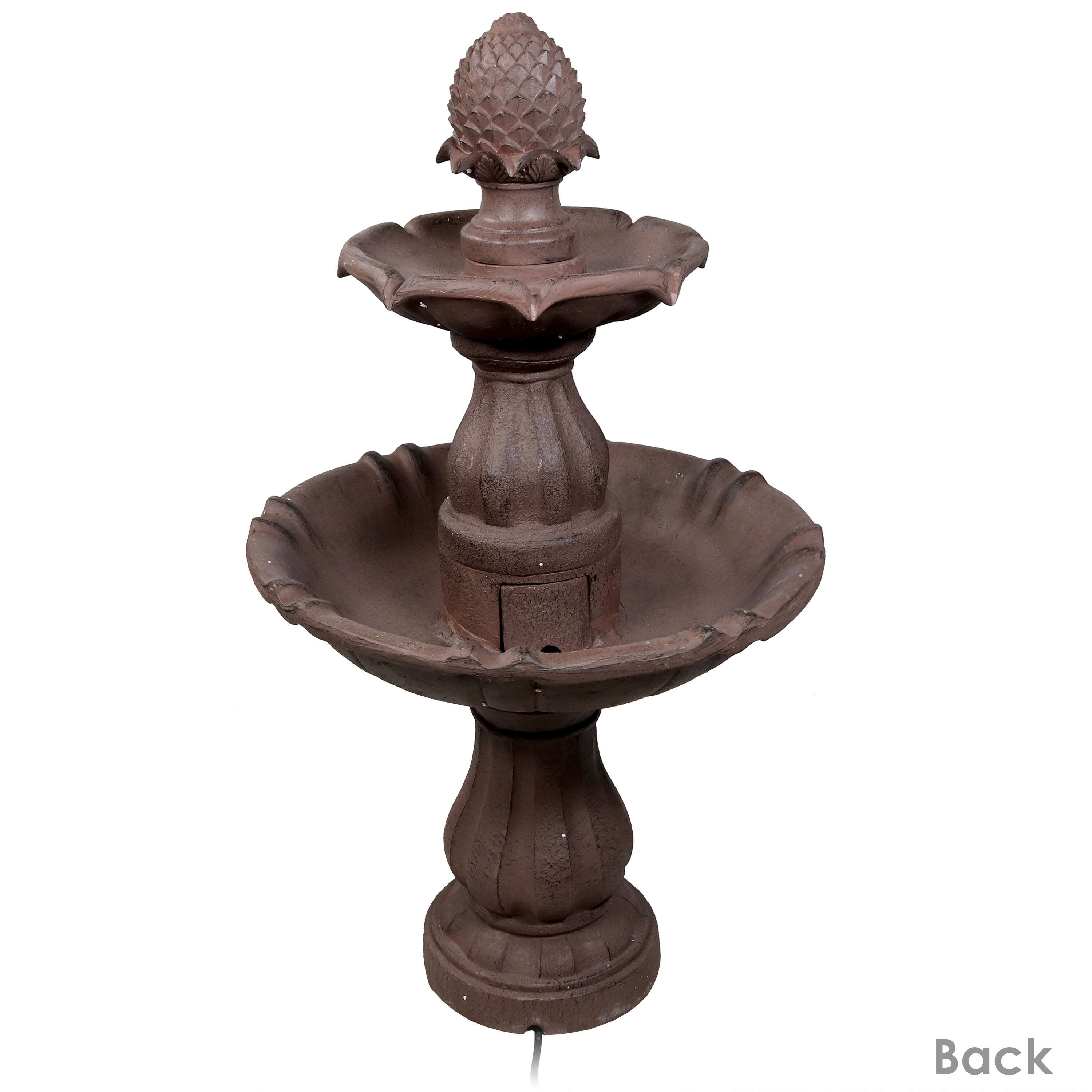 Alt View 4. Sunnydaze - Curved Plinth Polyresin Outdoor 2-Tier Water Fountain - Brown.