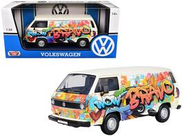 Volkswagen Type 2 (T3) Van Metallic with Graffiti Graphics 1/24 Diecast Model Car by Motormax - White