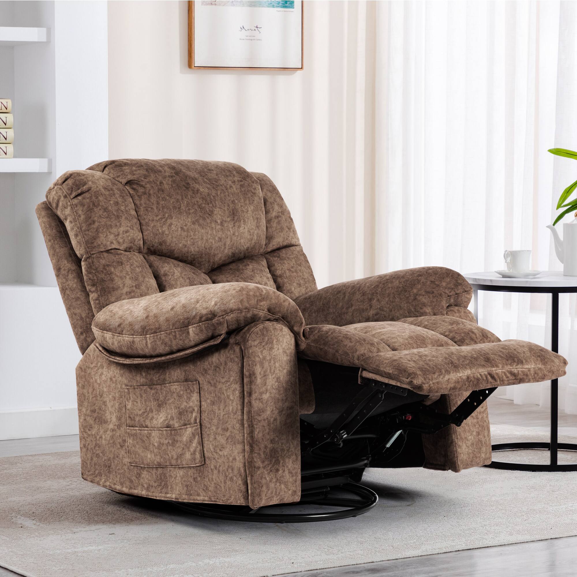 Alt View 5. APRILSOUL - Swivel and Rocking Recliner Chair Massage Heating Bonded Leather Sofa - Brown.