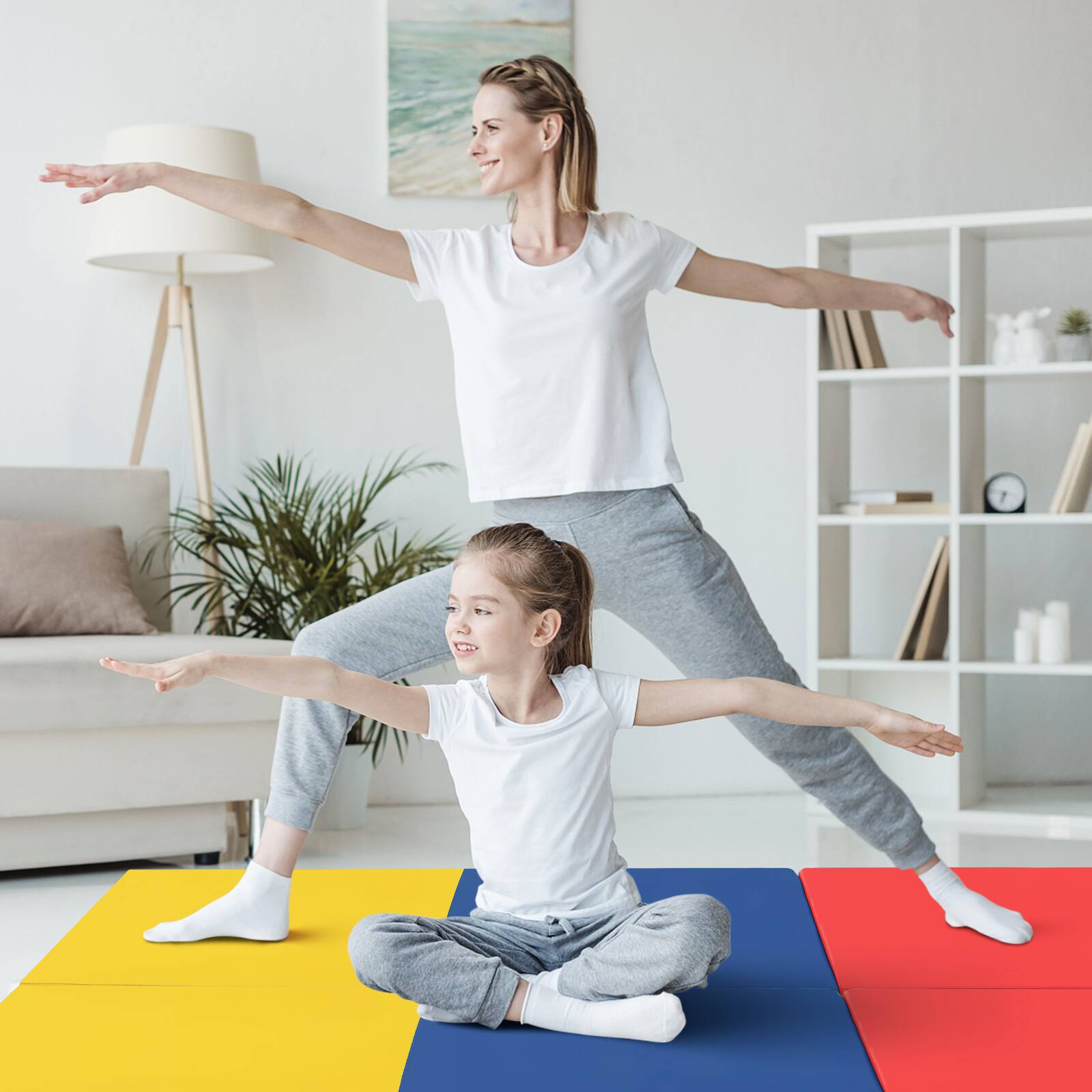 Alt View 1. Costway - Costway Tri-Fold Folding Exercise Mat 6 ft x 2 ft Portable Gymnastics Tumbling Yoga Mat - Multicolor.