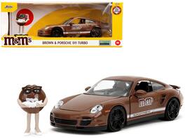 Porsche 911 Turbo and M&M Diecast Figure "M&M's" "Hollywood Rides" Series 1/24 Diecast Model Car by Jada - Brown
