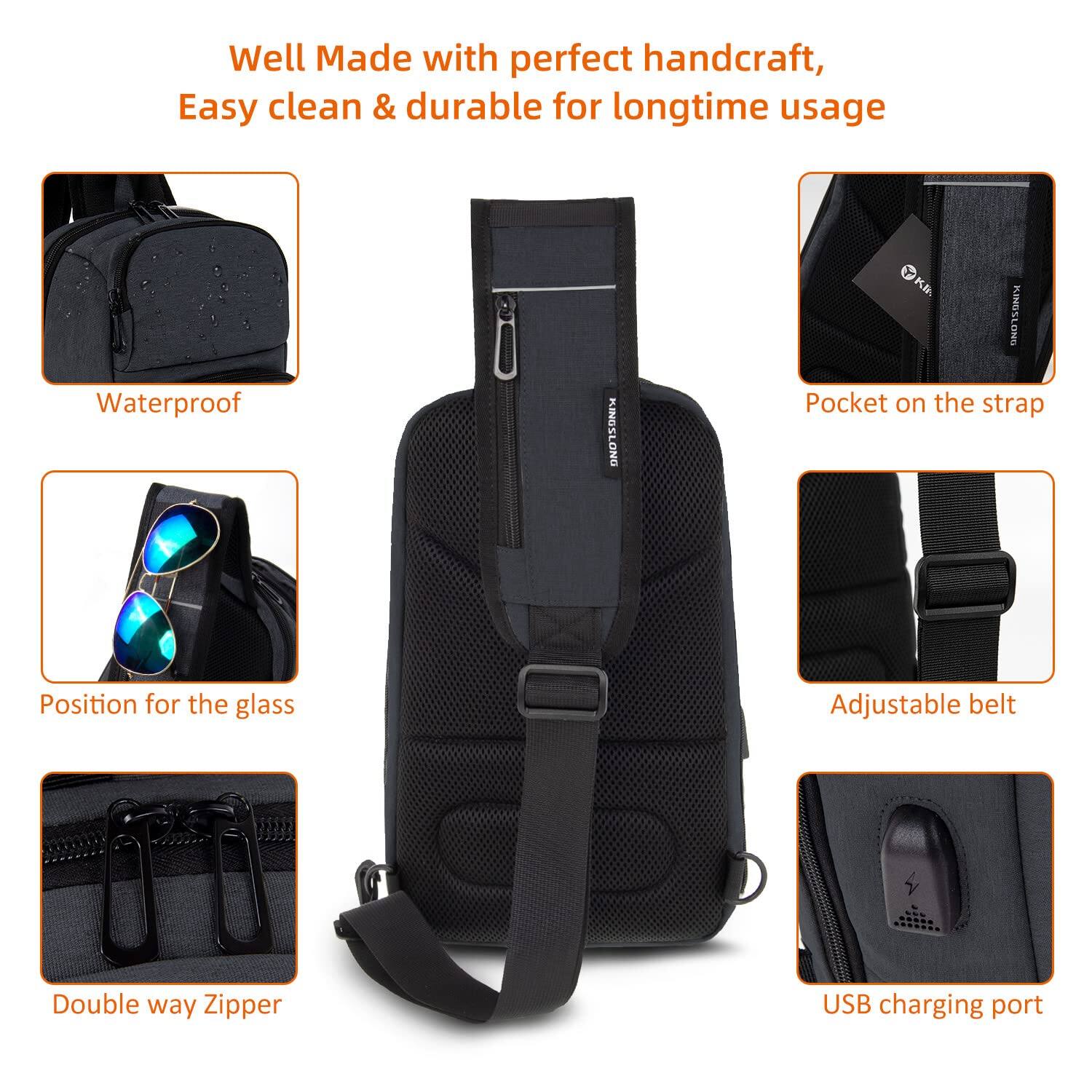 Well Made with perfect handcraft, Easy clean & durable for longtime usage

- Waterproof
- Pocket on the strap
- Position for the glass
- Adjustable belt
- Double way Zipper
- USB charging port