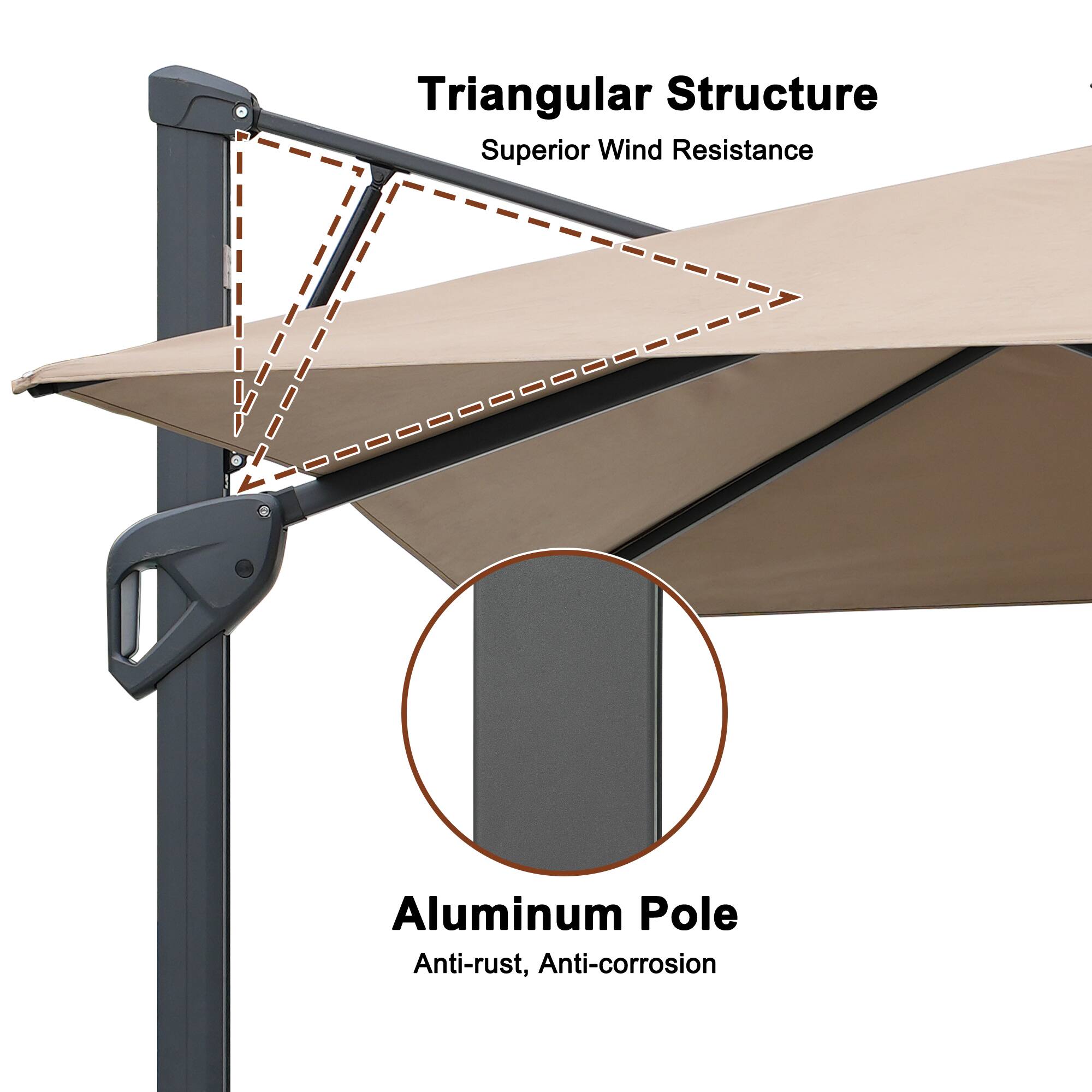 Triangular Structure  
Superior Wind Resistance  

Aluminum Pole  
Anti-rust, Anti-corrosion