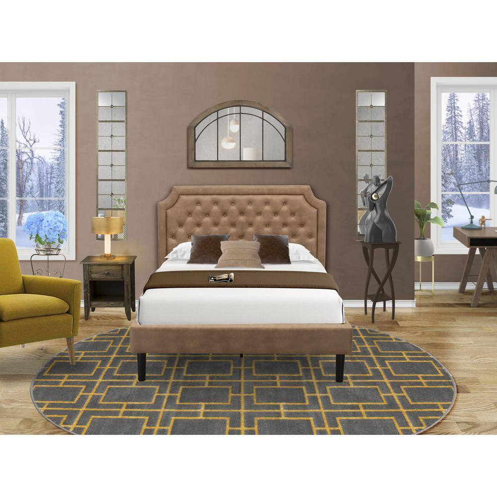 Alt View 4. East West Furniture - GB28F-1GA07 2-Piece Granbury Bed Set with Upholstered Bed and Distressed Jacobean Nightstand - Brown Faux Leather and - Brown.